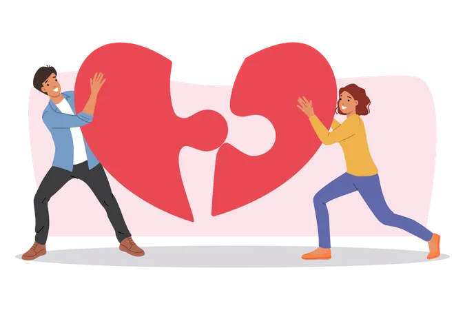 Couple connecting heart puzzle  Illustration