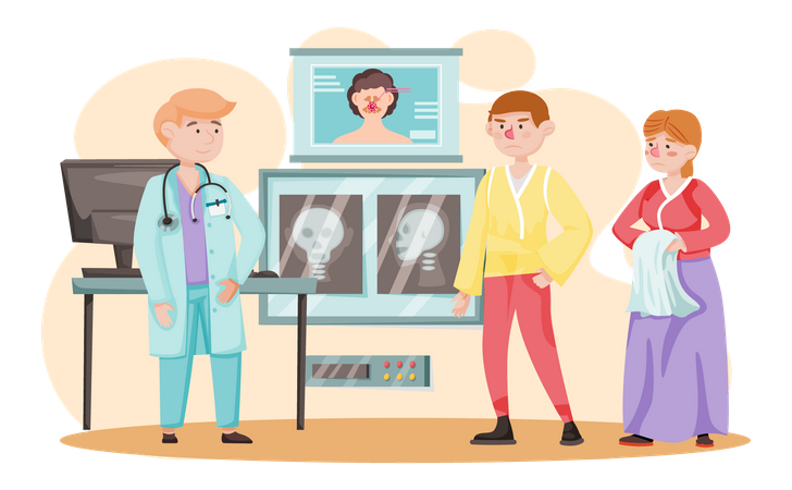 Couple consultant un médecin oto-rhino-laryngologiste  Illustration