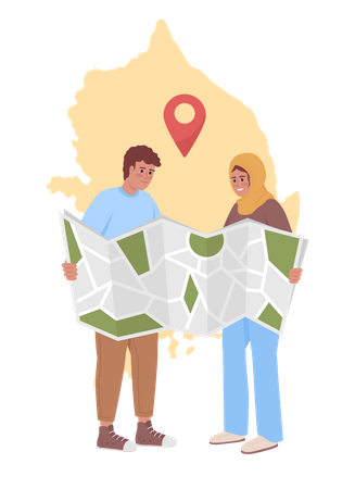 Couple consulting map in honeymoon trip  Illustration