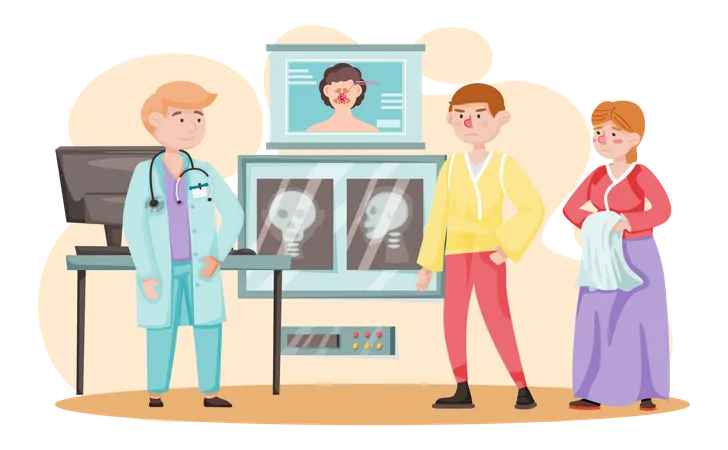 Couple consulting with Otolaryngologist doctor  Illustration