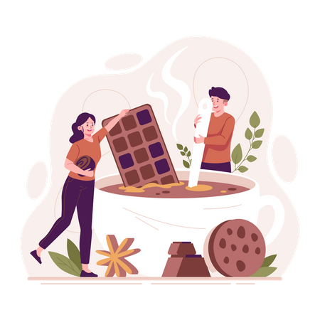 Couple cooking chocolate  Illustration