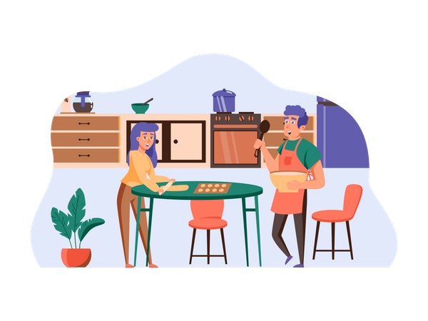 Couple cooking food together  Illustration