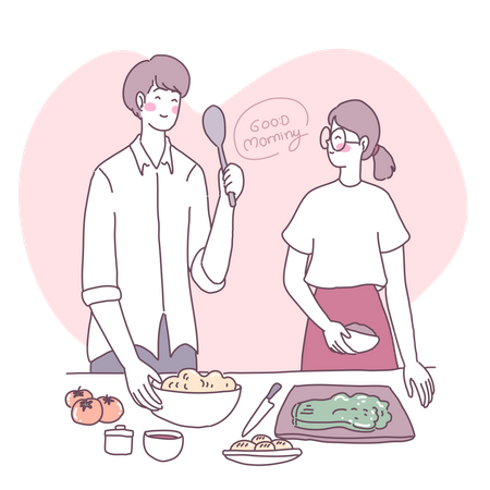 Couple cooking in kitchen  Illustration