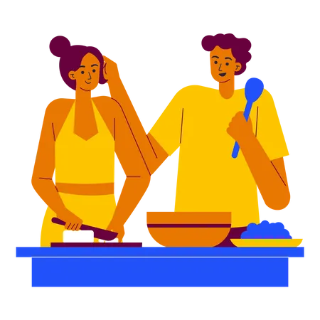 Couple cooking in the kitchen Illustration