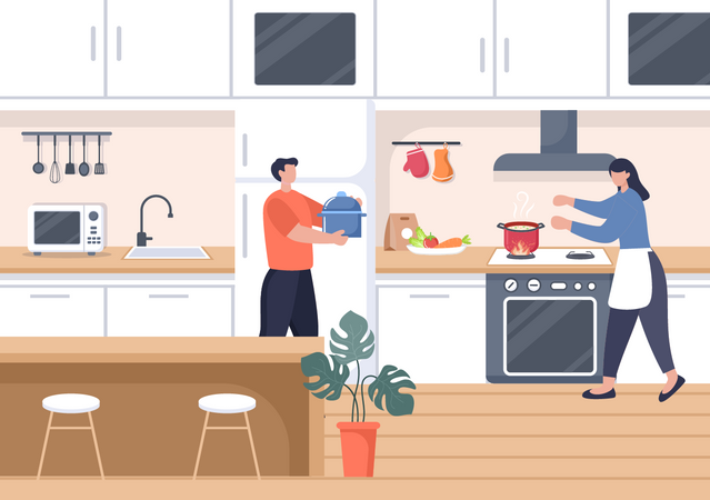 Couple cooking meal  Illustration