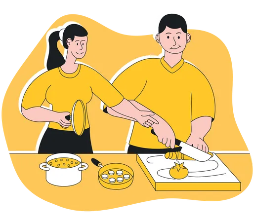 Couple cooking together Illustration