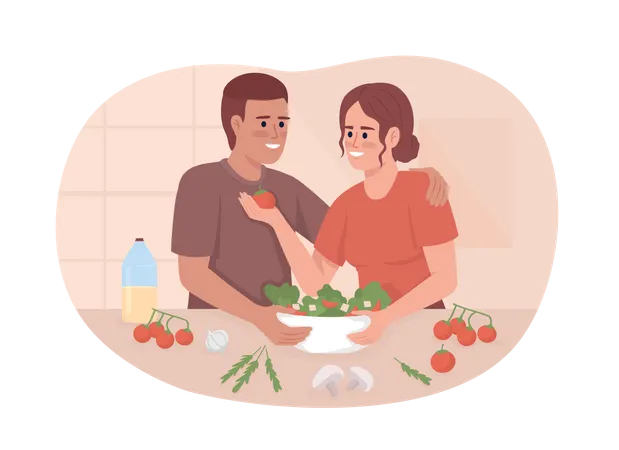 Couple cooking together Illustration