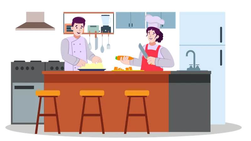 Couple Cooking together Illustration
