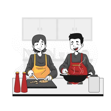 Couple cooking together  Illustration