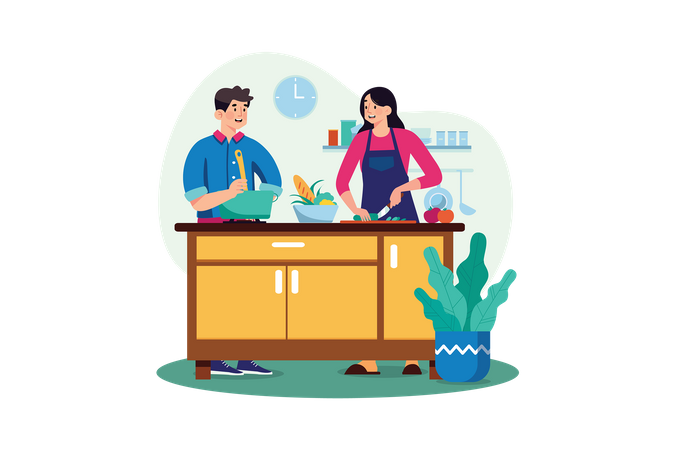 Couple cooking together  Illustration