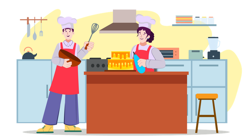 Couple Cooking together  Illustration