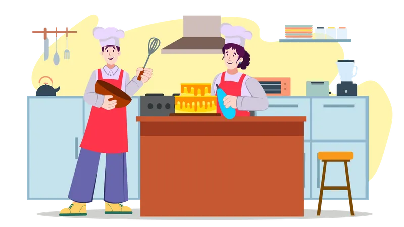 Couple Cooking together  Illustration