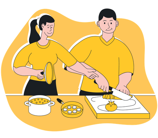 Couple cooking together  Illustration