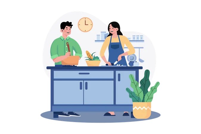 Couple cooking together  Illustration