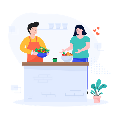 Couple Cooking Together  Illustration