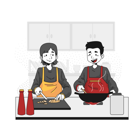 Couple cooking together  Illustration