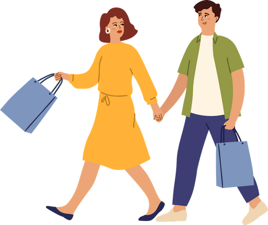 Couple courant faire du shopping  Illustration