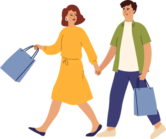 Couple courant faire du shopping  Illustration