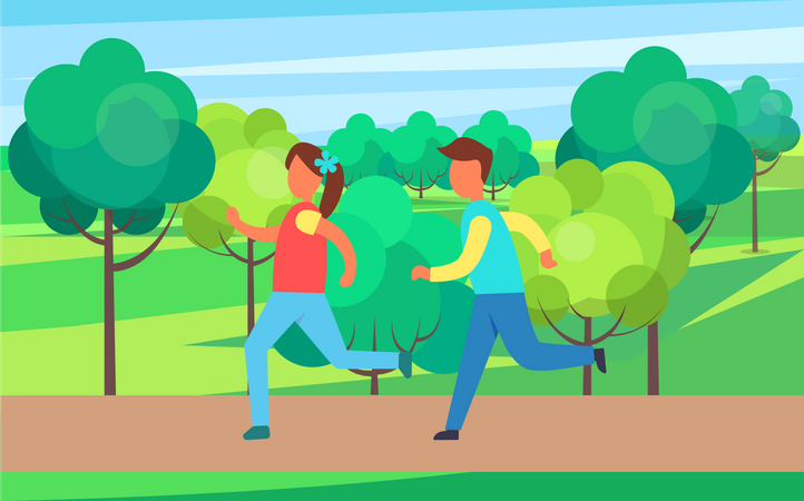 Couple courant dans le parc  Illustration