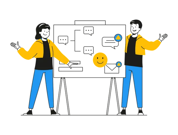 Couple Creating Visual Content Map  Illustration