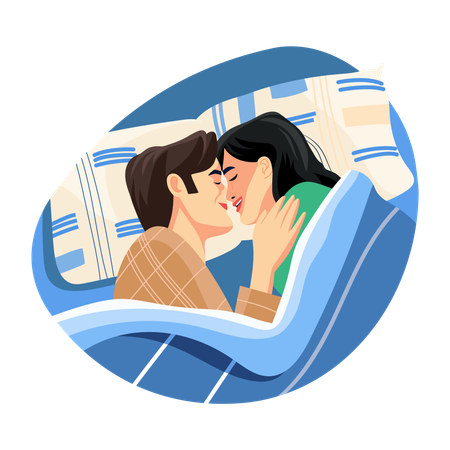 Couple cuddling in bed  Illustration