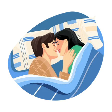 Couple cuddling in bed  Illustration