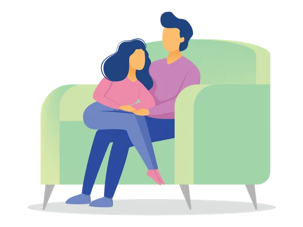 Couple cuddling on couch  Illustration