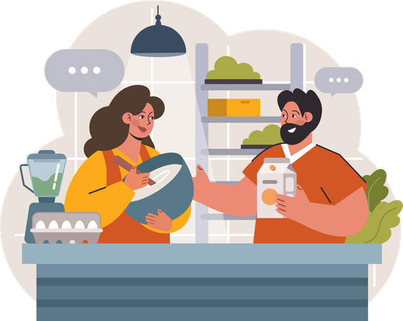 Couple cuisinant ensemble dans la cuisine  Illustration