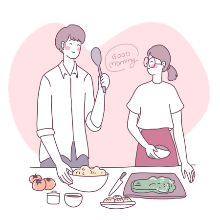 Couple cuisinant dans la cuisine  Illustration