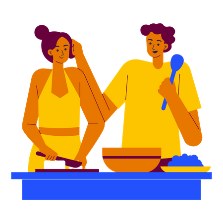 Couple cuisinant dans la cuisine  Illustration