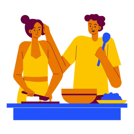 Couple cuisinant dans la cuisine  Illustration