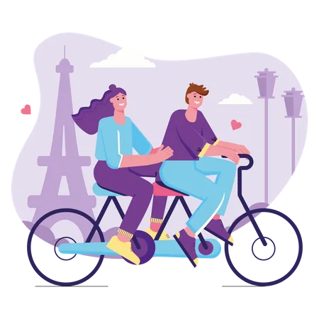 Couple cycling together Illustration