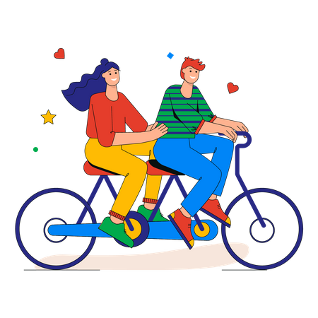 Couple cycling together  Illustration