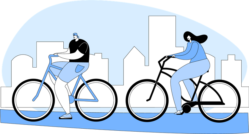 Couple cycling together  Illustration