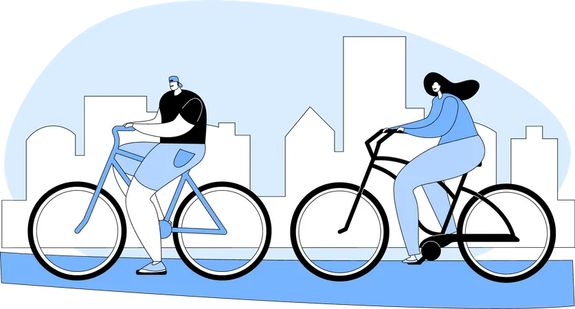 Couple cycling together  Illustration