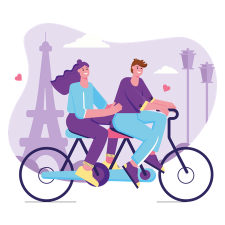 Couple cycling together  Illustration