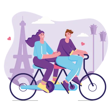 Couple cycling together  Illustration