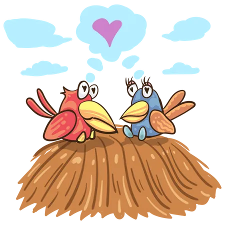 Couple d'oiseaux romantique  Illustration