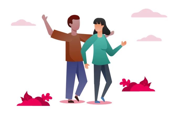 Couple Flat Illustration In This Design You Can See How Technology Connect To Each Other Each File Comes With A Project In Which You Can Easily Change Colors And More Illustration