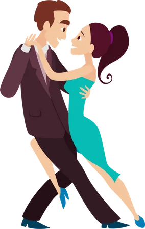 Funny Couples Dancing Latin Foxtrot Dance Illustration