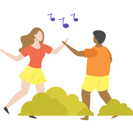 Boy And Girl Dancing To Music Illustration
