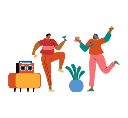 Couple Dancing at Home  Illustration