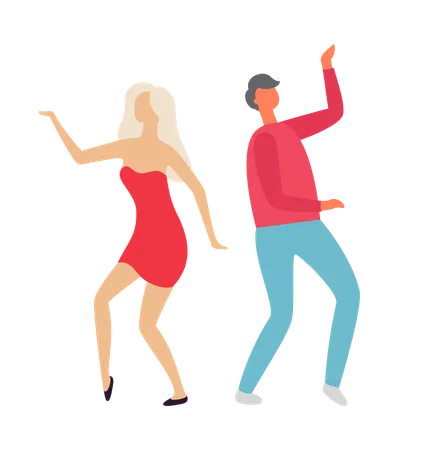Man And Woman Vector Partying Couple Spending Good Time In Club Flat Style Isolated Male And Female Clubbers Wearing Fancy Clothes Stylish Dancers Illustration