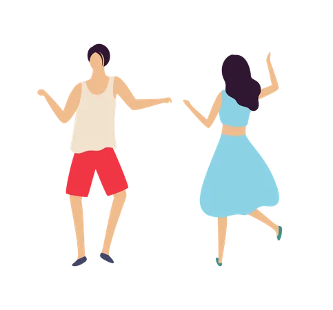 People Having Fun In Night Club Vector Dancing Woman And Man Relaxing Couple Clubbing Adults Relaxing Isolated Pair Raising Hands Up Flat Style Illustration