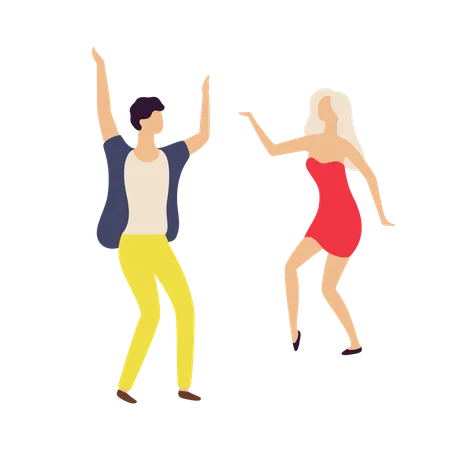 People Leading Active Night Life Vector Man And Woman Dancing In Club Isolated Couple Having Fun Flat Style Dancers Jumping And Moving In Rhythm Illustration