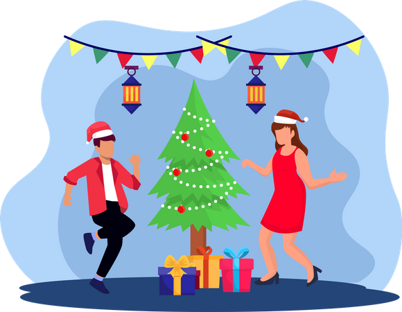 Couple dancing in christmas party  Illustration