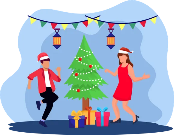 Couple dancing in christmas party  Illustration