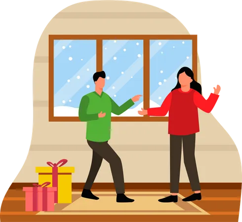 Couple dancing on Christmas  Illustration