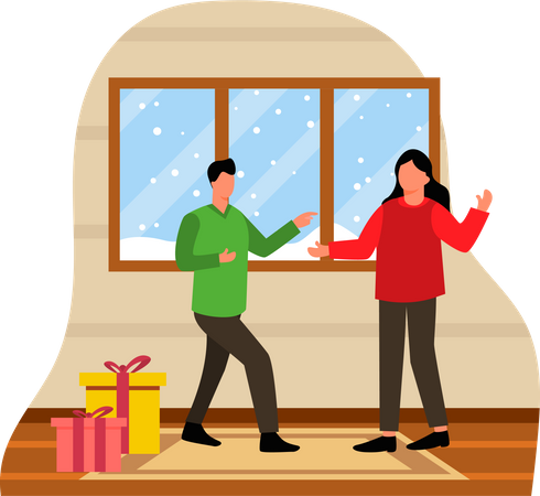 Couple dancing on Christmas  Illustration