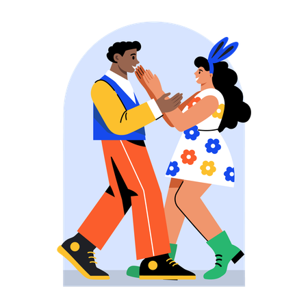 イースターのお祝いで踊るカップル  イラスト